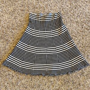 Max Studio Black and White Grid A-Line Midi Skirt